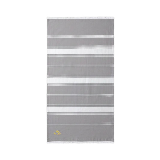 Embroidered Striped Beach Throw — Lightweight Turkish Towel with Gold Accent