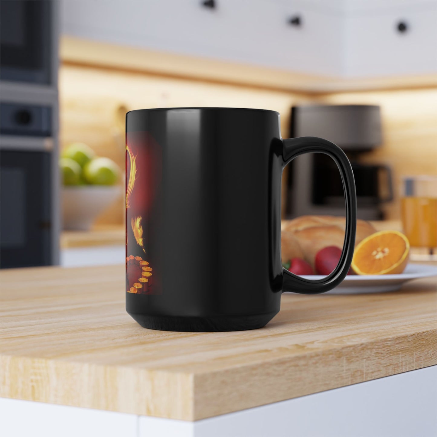 Flaming Heart Black Mug — Fiery Candlelight Love Coffee Cup (11oz/15oz)