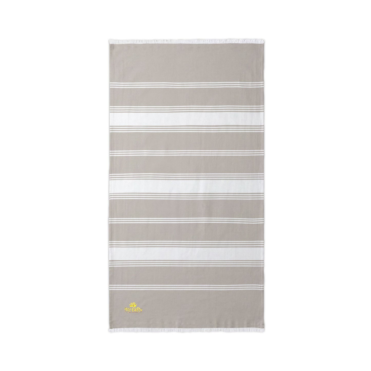 Embroidered Striped Beach Throw — Lightweight Turkish Towel with Gold Accent