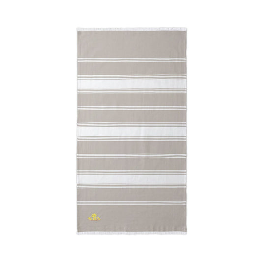 Embroidered Striped Beach Throw — Lightweight Turkish Towel with Gold Accent
