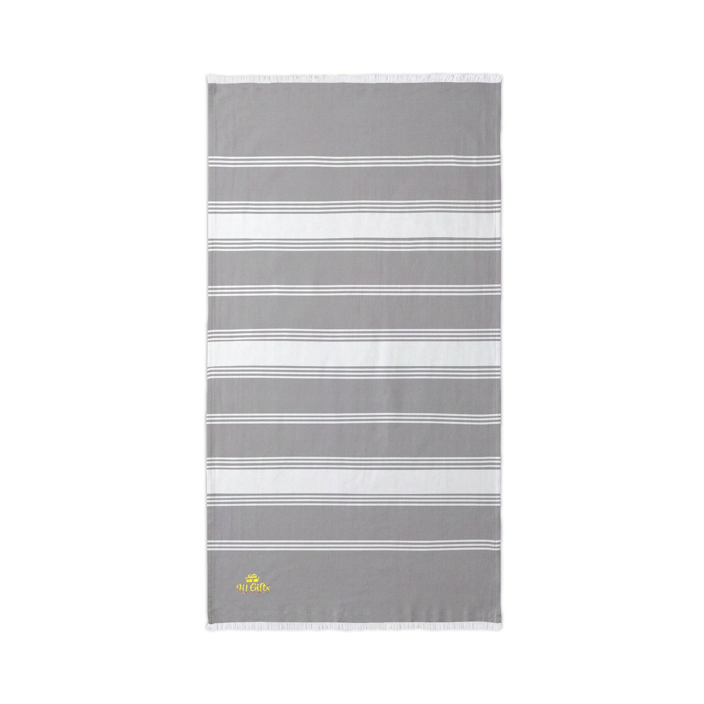 Embroidered Striped Beach Throw — Lightweight Turkish Towel with Gold Accent