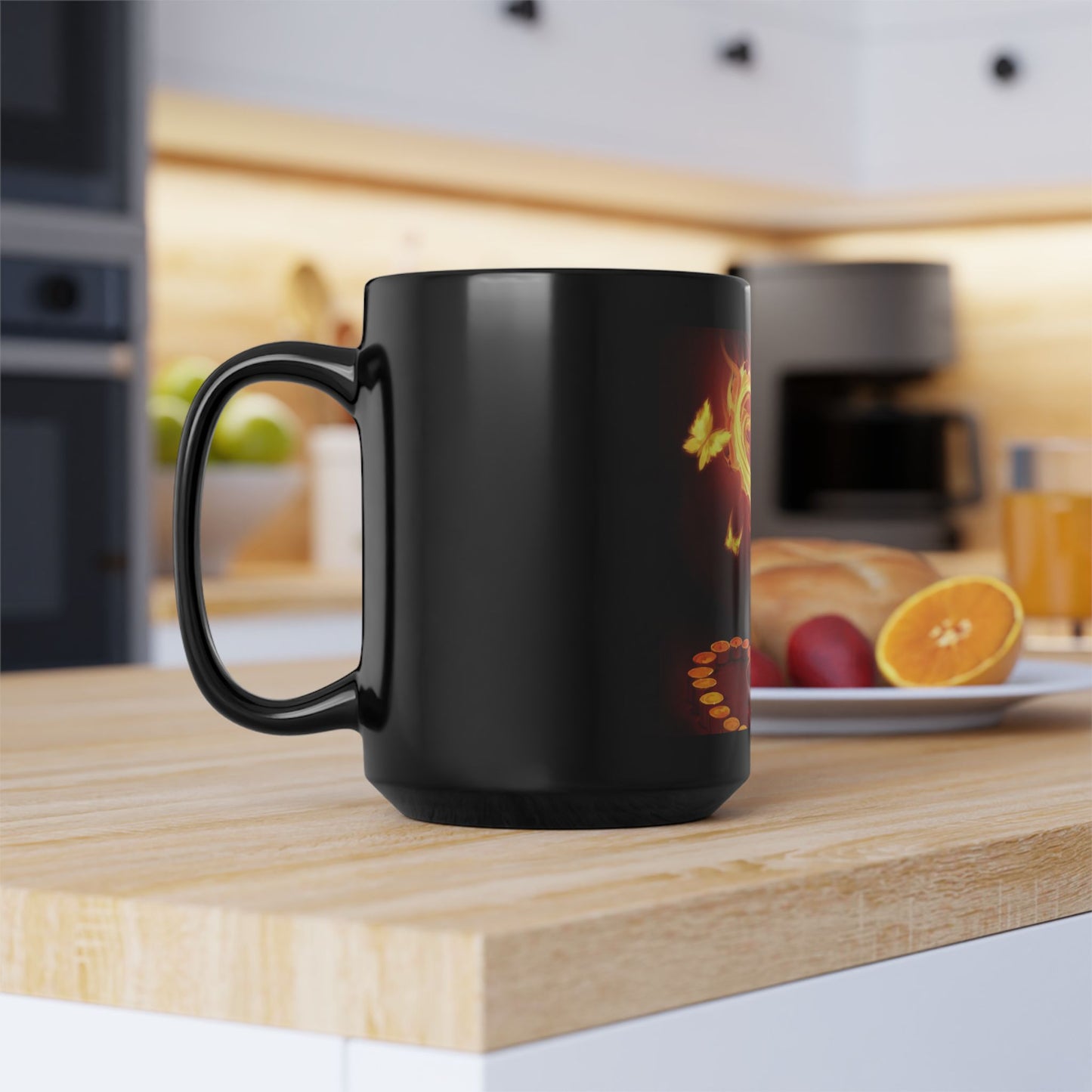Flaming Heart Black Mug — Fiery Candlelight Love Coffee Cup (11oz/15oz)